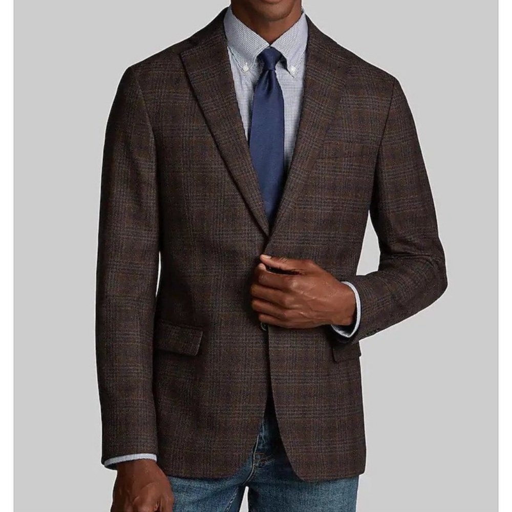 44R Jos A Bank 1905 Collection Tailored Fit Plaid Sportscoat Brown Wool